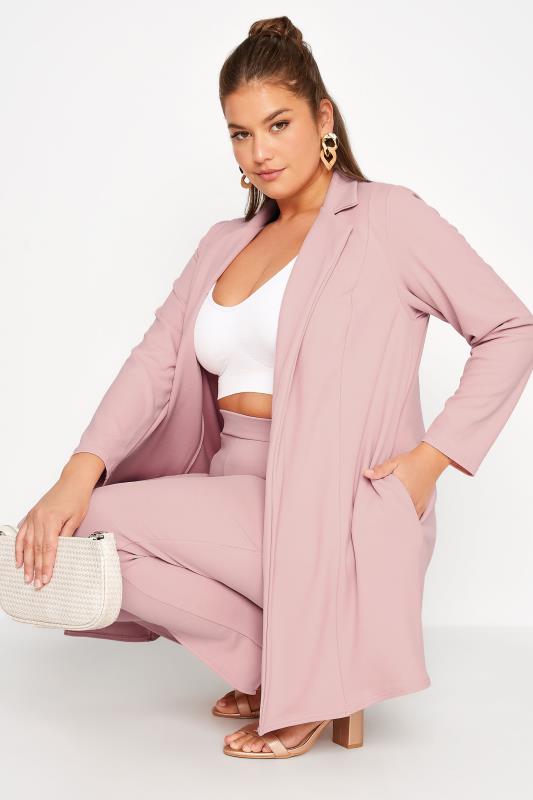 YOURS Curve Plus Size Dusky Pink Longline Blazer | Yours Clothing  1