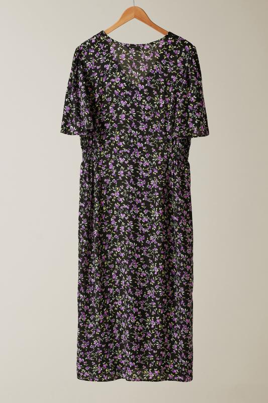 EVANS Plus Size Black & Purple Floral Print Midi Dress | Evans 6