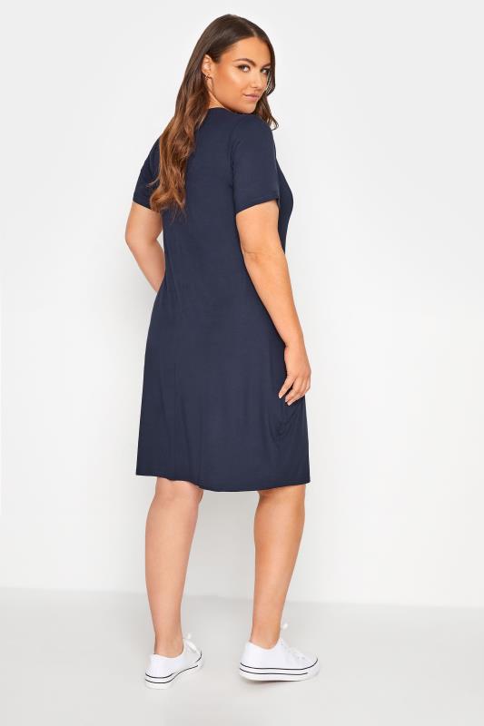 YOURS FOR GOOD Curve Navy Blue Drape Pocket Dress 3