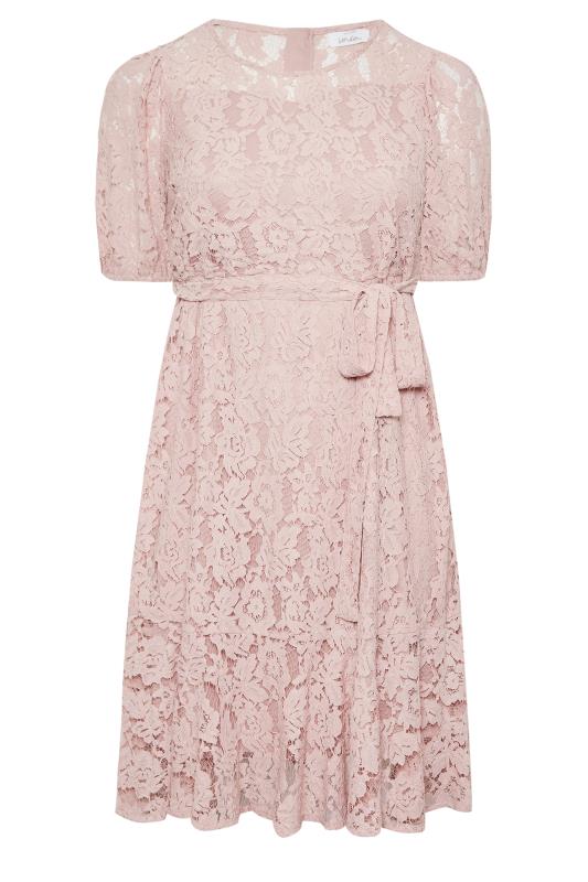 YOURS LONDON Plus Size Curve Light Pink Floral Lace Skater Dress | Yours Clothing  6