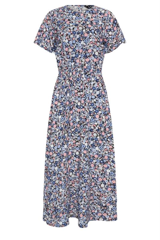 LTS Tall Womens Blue Floral Print Tie Waist Midi Dress | Long Tall Sally 5