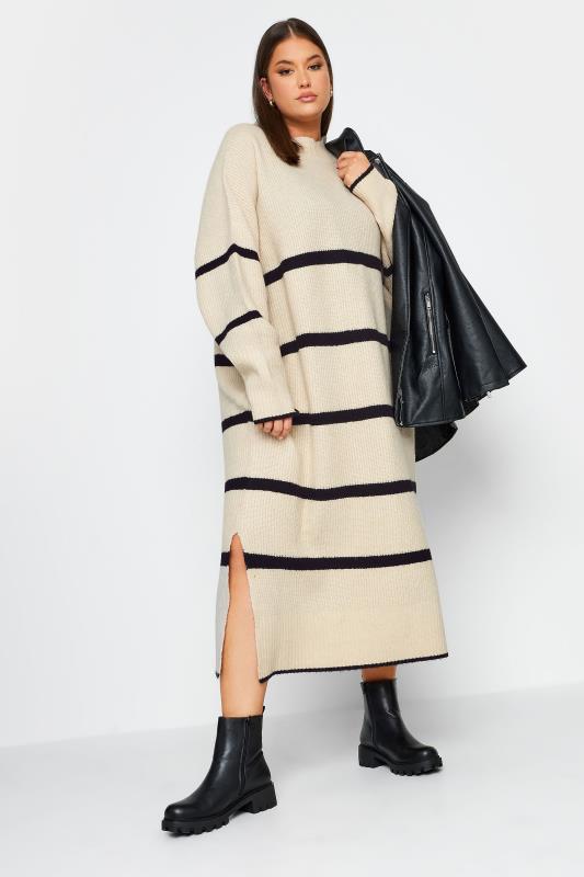 YOURS Curve Cream Wide Stripe Turtle Neck Dress | Yours Clothing 3
