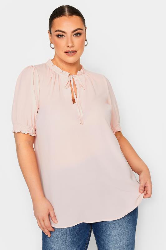 YOURS Plus Size Pink Tie Neck Blouse | Yours Clothing 1