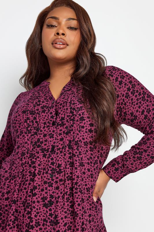 YOURS Curve Plus Size Dark Pink Floral Pintuck Shirt | Yours Clothing  4