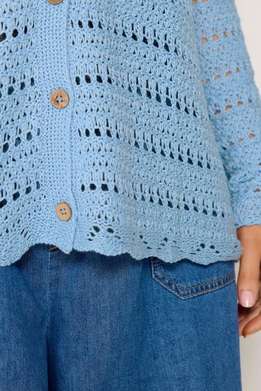YOURS Plus Size Blue Pointelle Stitch Knitted Cardigan | Yours Clothing 4