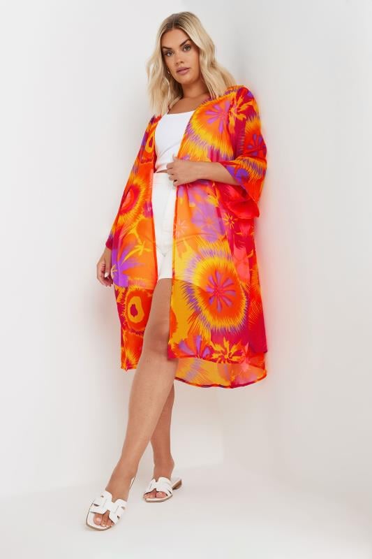 YOURS Plus Size Orange Floral Print Beach Kimono | Yours Clothing  3