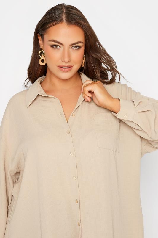 YOURS LONDON Curve Beige Brown Oversized Shirt 4