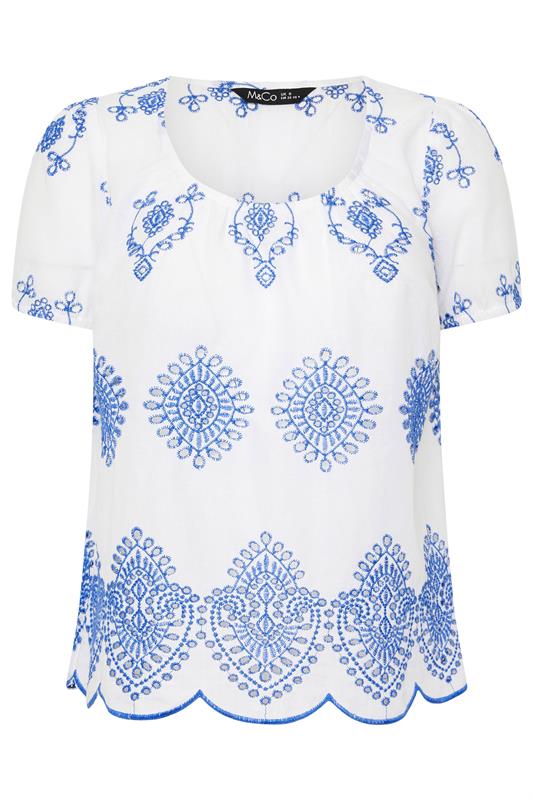 M&Co Petite White & Blue Broderie Cotton Top | M&Co 5