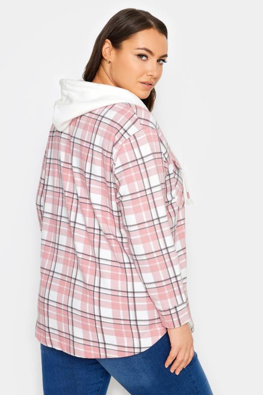 YOURS LUXURY Plus Size Pink Check Print Hooded Shacket | Yours Clothing 3
