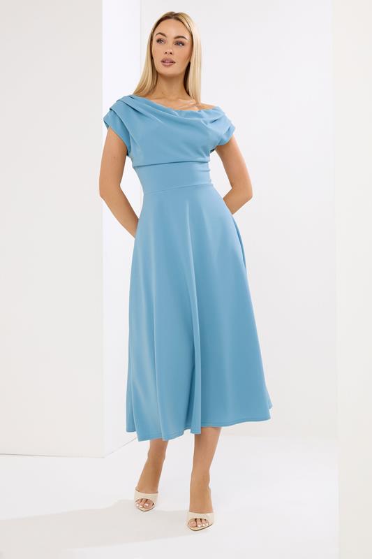  STAR Robe ajustée et évasée bleue à épaules dénudées