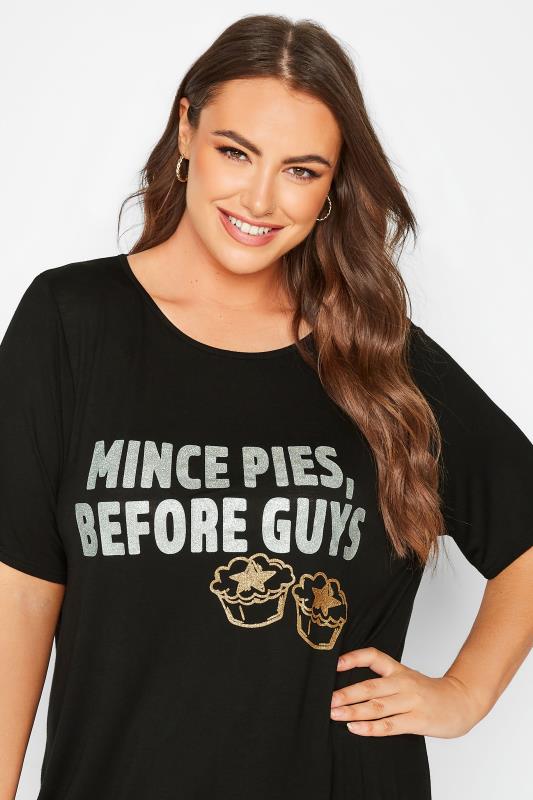 LIMITED COLLECTION Plus Size Black Glitter 'Mince Pies' Slogan Christmas T-Shirt | Yours Clothing 4