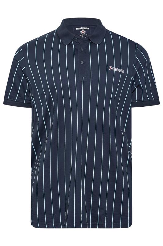 LAMBRETTA Big & Tall Navy Blue Pinstripe Polo Shirt 3