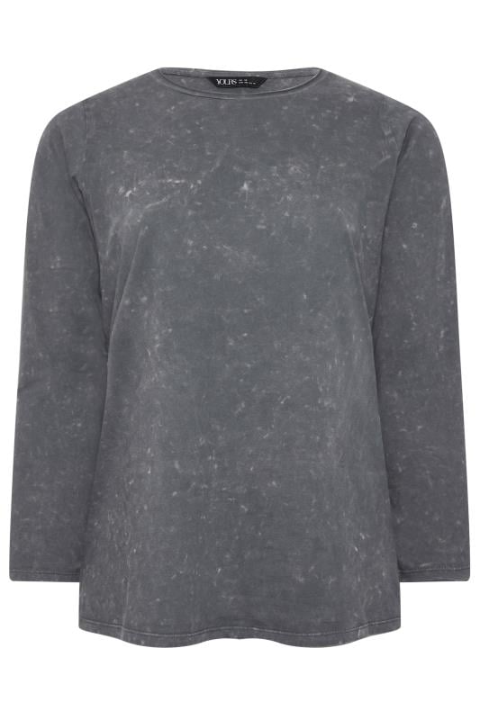 YOURS Plus Size Grey Acid Wash Long Sleeve Top | Yours Clothing  5