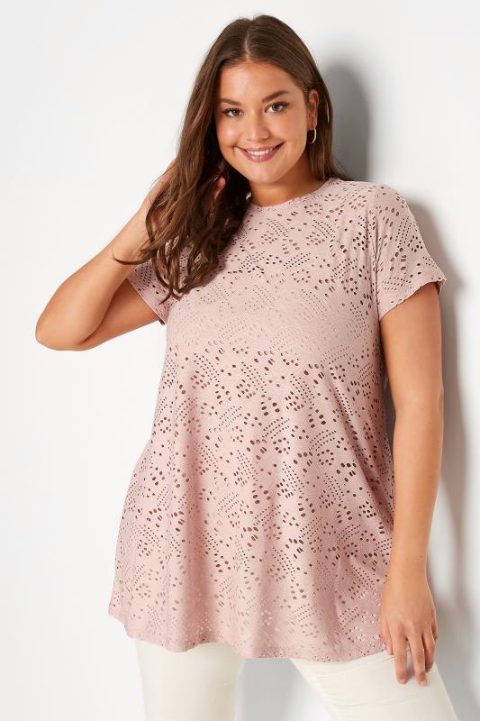 Plus Size Pink Broderie Anglaise Swing T-Shirt | Yours Clothing 4