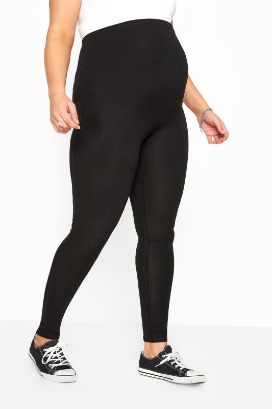 BUMP IT UP MATERNITY Black Cotton Essential Leggings With Comfort Panel Plus Size 16 to 32 1