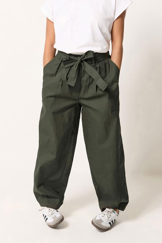 PixieGirl Petite Women's Khaki Green Poplin Barrel Trousers | PixieGirl 1