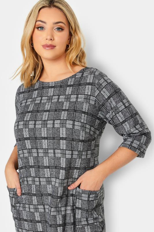 Plus Size Grey Check Print Soft Touch Tunic Dress | Yours Clothing 4