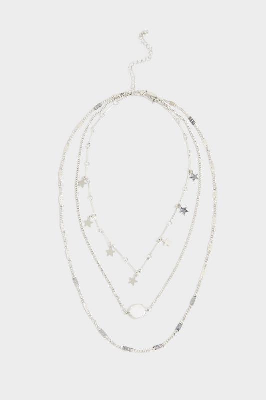 Silver Tone Triple Chain Star & Gemstone Necklace 1