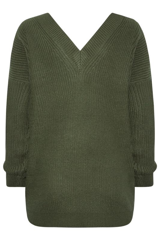 YOURS Plus Size Khaki Green Double V-Neck Jumper | Yours Clothing 7