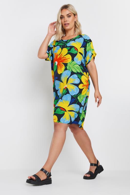 YOURS Plus Size Yellow & Blue Floral Print Tunic Dress | Yours Clothing 2