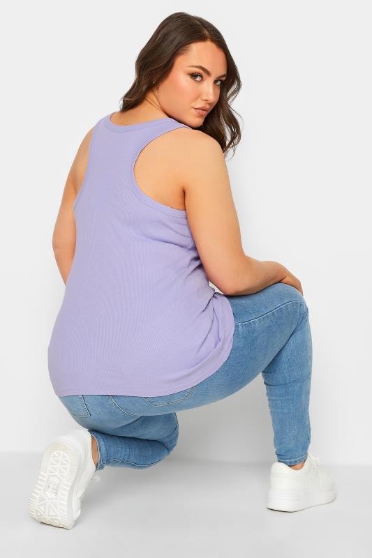 YOURS Curve Plus Size Lilac Purple Ribbed Racer Back Vest Top | Yours Clothing  2