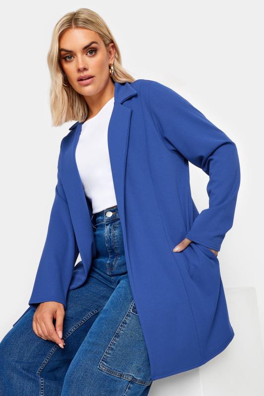YOURS Curve Plus Size Cobalt Blue Scuba Blazer | Yours Clothing 1