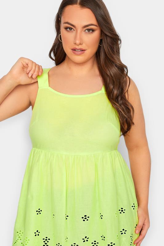 YOURS Plus Size Lime Green Broderie Anglaise Vest Top | Yours Clothing 4