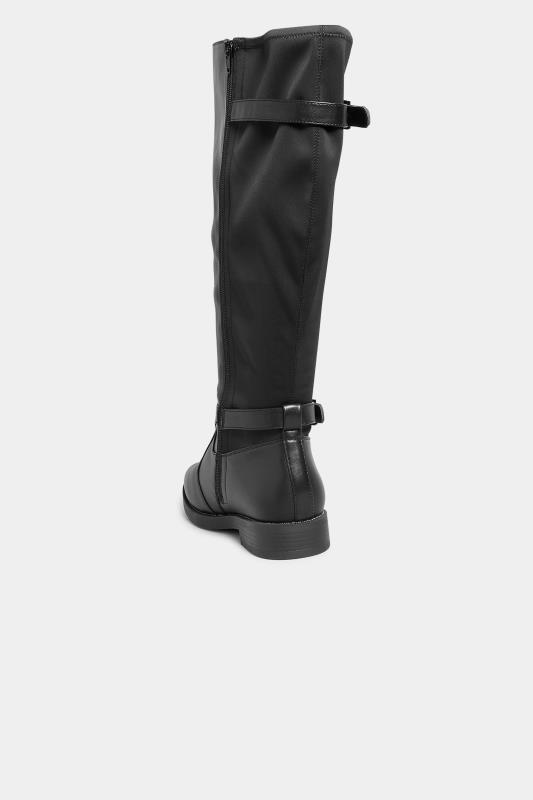Black Double Strap Knee High Boots In Wide E Fit & Extra Wide EEE Fit 4