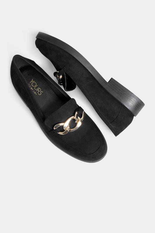 Black Faux Suede Chain Detail Loafers In Wide E Fit & Extra Wide EEE Fit 5
