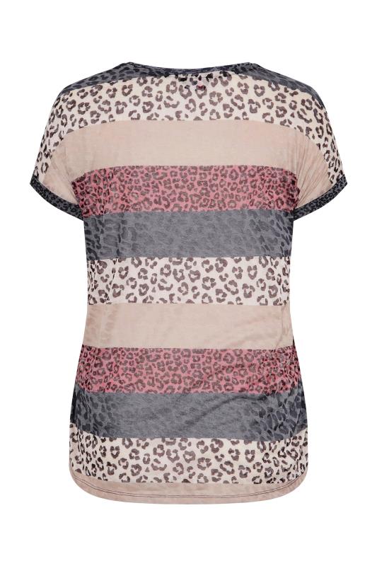 Curve Beige Brown Leopard Print Colour Block T-Shirt 7
