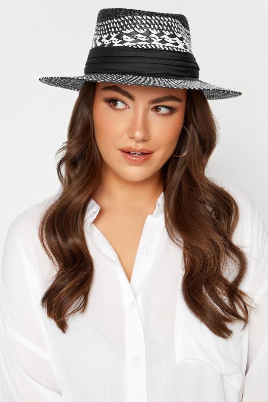 Plus Size  Black & White Contrast Straw Boater Hat