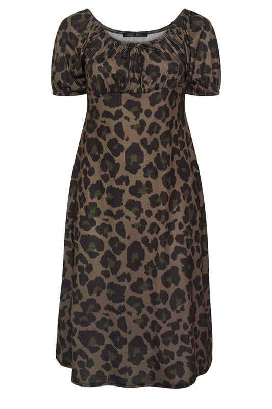 LIMITED COLLECTION Plus Size Brown Leopard Tie Neck Dress  | Yours Clothing 5