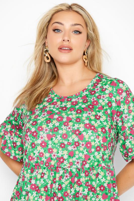 Curve Green Floral Smock Tunic Dress 4