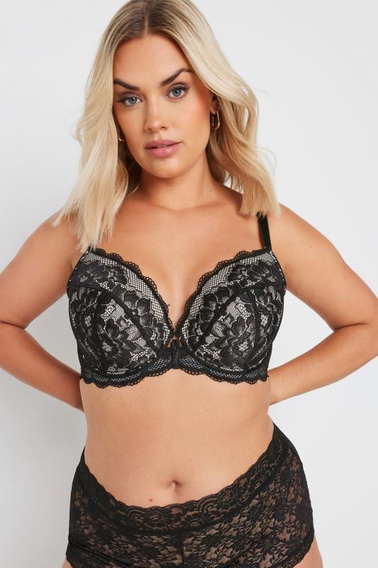  Grande Taille YOURS Curve Black Lace Padded Plunge Bra