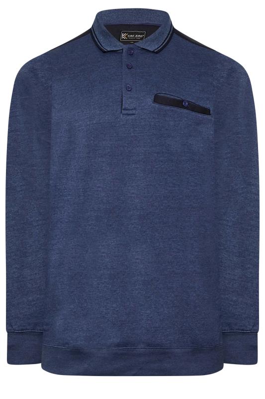 KAM Big & Tall Long Sleeve Dark Blue Polo Shirt 3