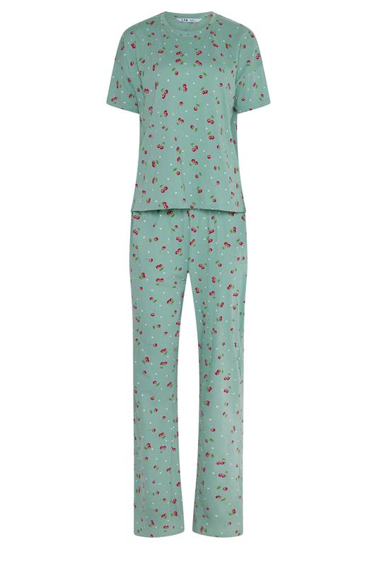 LTS Tall Women's Green Cherry Print Cotton Wide Leg Pyjama Set | Long Tall Sally 5