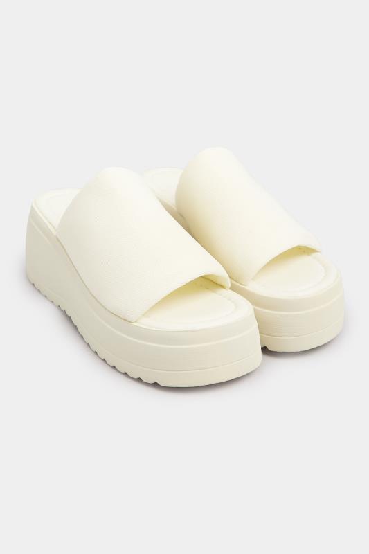 PixieGirl White Wedge Platform Mule Sandals In Standard Fit | PixieGirl 2