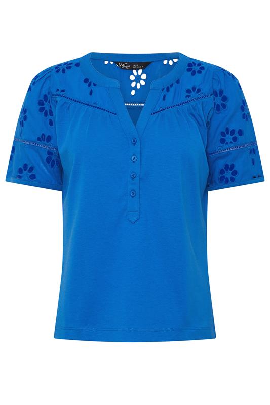 M&Co Petite Cobalt Blue Broderie Cotton T-Shirt | M&Co 5