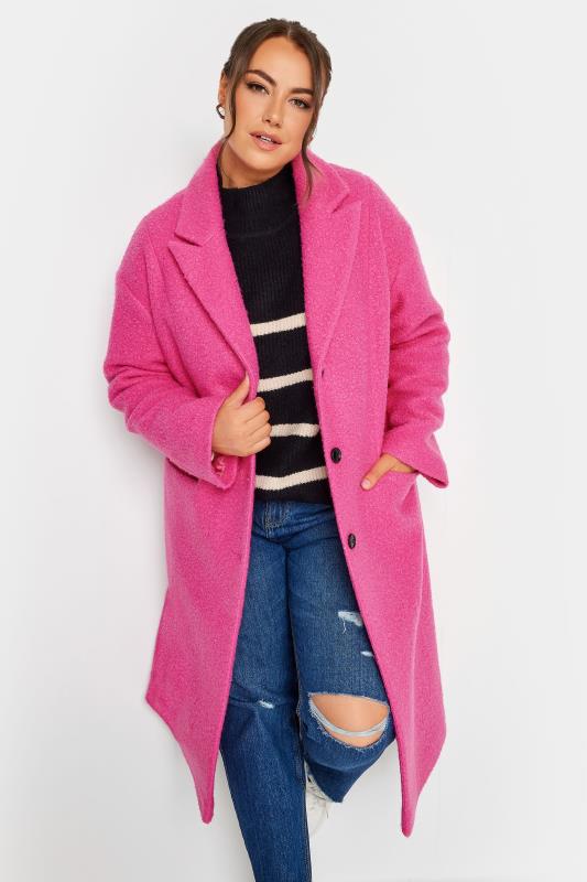 YOURS Plus Size Pink Boucle Coat | Yours Clothing 1