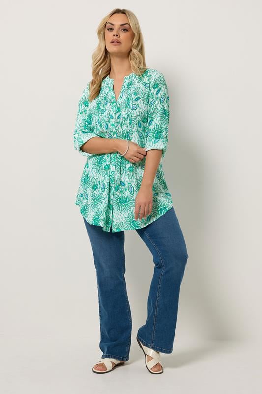 YOURS Plus Size Green Paisley Pintuck Blouse | Yours Clothing 1