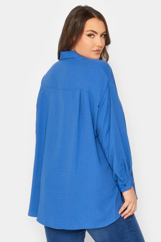 YOURS LONDON Plus Size Cobalt Blue Oversized Satin Shirt | Yours Clothing 3