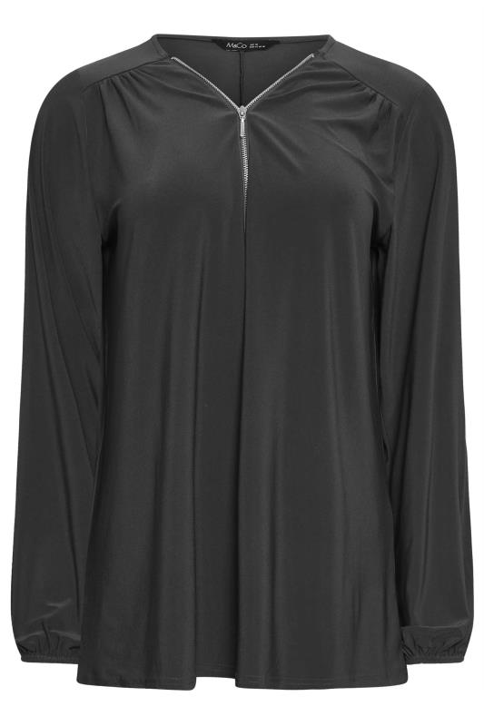 M&Co Black Zip Front Bellow Sleeve Top | M&Co 5