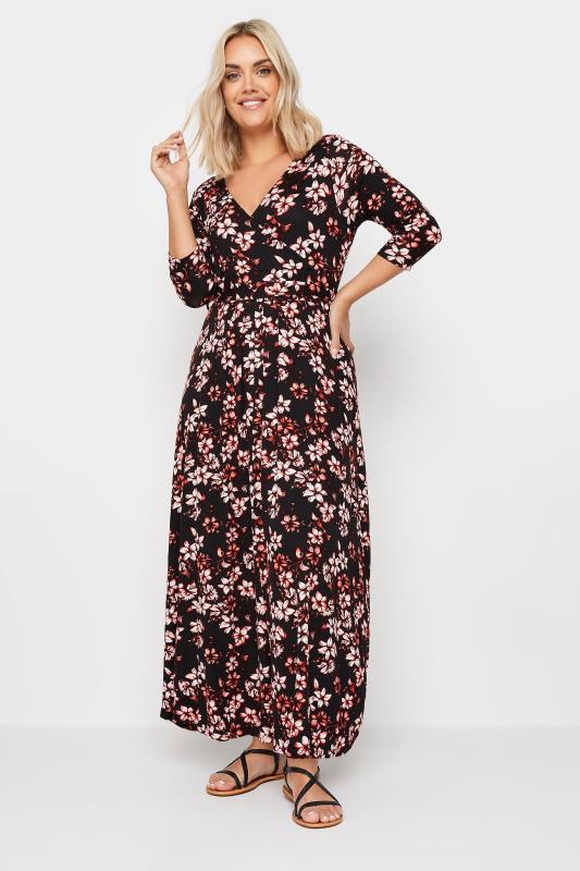 YOURS Plus Size Black Floral Print Maxi Wrap Dress | Yours Clothing 1