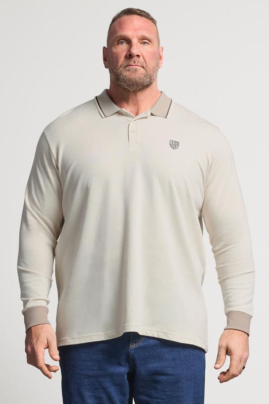 BadRhino Big & Tall Cream Textured Waffle Long Sleeve Polo Shirt | BadRhino 1