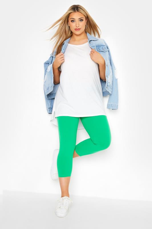 YOURS FOR GOOD Plus Size Bright Green Stretch Cropped Leggings | Yours Clothing 2