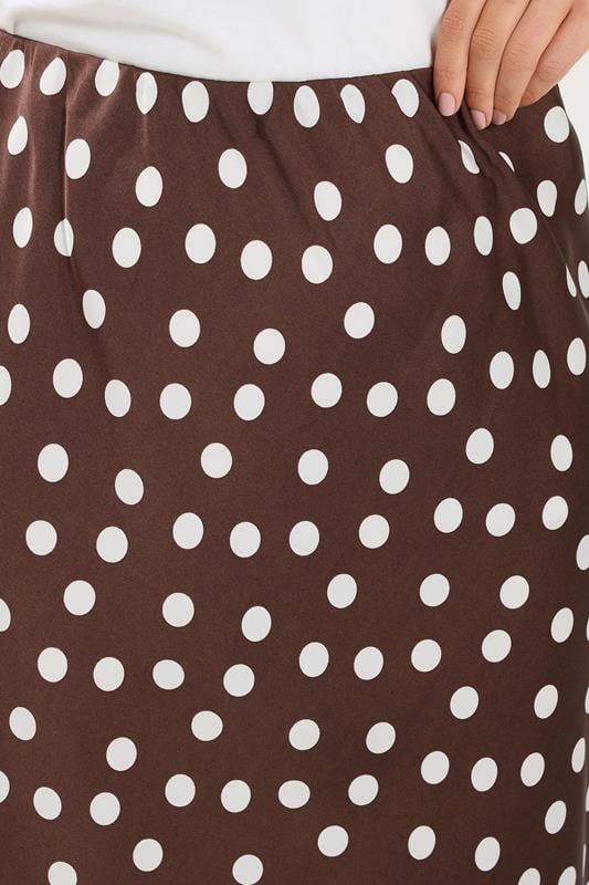 YOURS Plus Size Chocolate Brown Polka Dot Satin Skirt | Yours Clothing 4