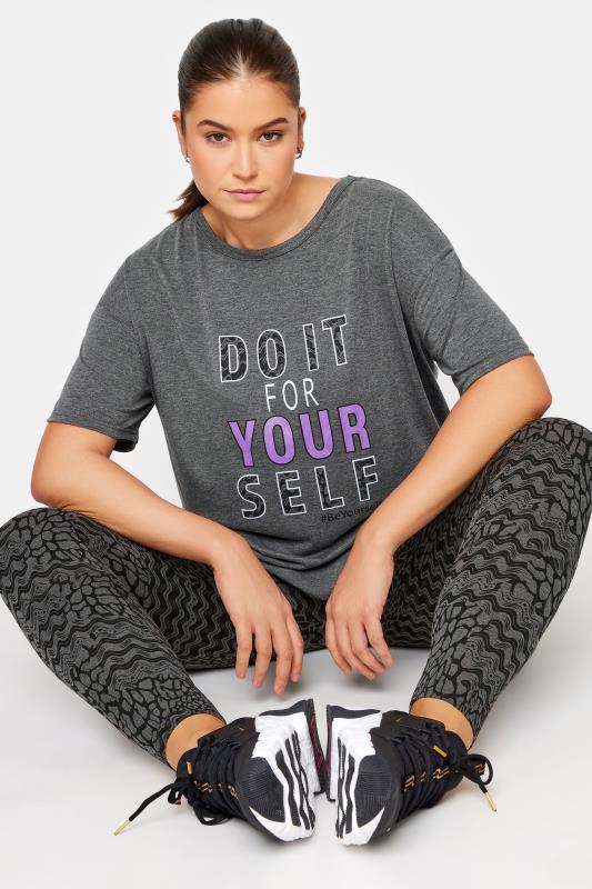 YOURS ACTIVE Plus Size Grey 'Do It For Yourself' Slogan Top | Yours Clothing 5