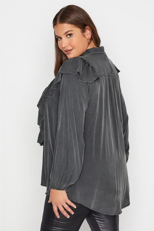LIMITED COLLECTION Curve Charcoal Grey Frill Chambray Shirt 3