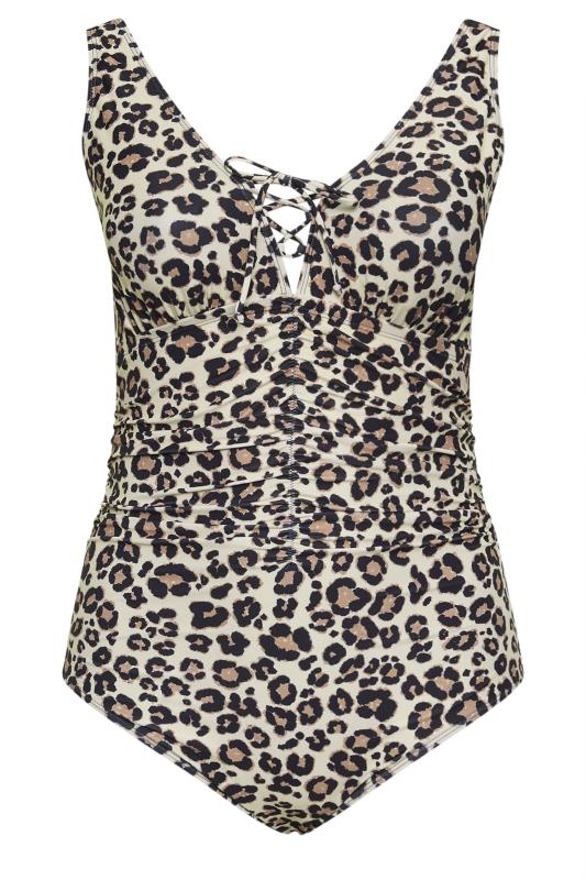 YOURS Plus Size Brown Leopard Print Plunge Tummy Control Swimsuit | Yours Clothing 6
