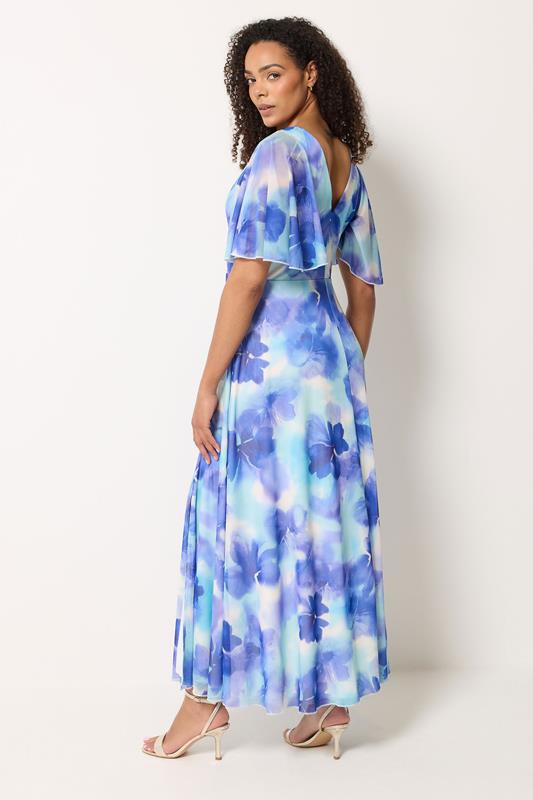 M&Co Blue Floral Print Mesh Maxi Wrap Dress | M&Co 4